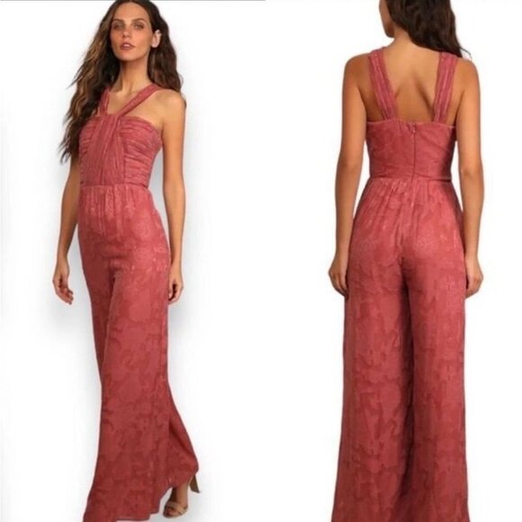 Lulus Pants - Lulus Lovely Celebration Rose Pink floral burnout, chiffon pant suit